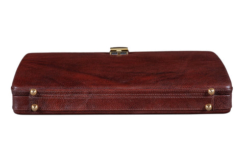 Executive Men's Leather Attache Briefcase Brown/Cherry Red