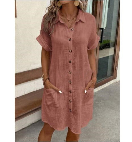 Women's Shirt Dress – V-Neck Button-Front A-Line Dress