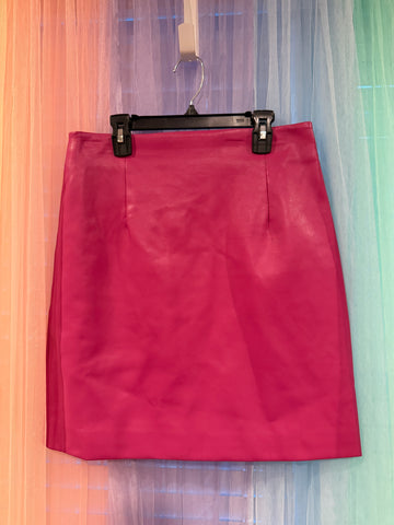 Porridge rich pink straight skirt with waist darts and leather-look finish