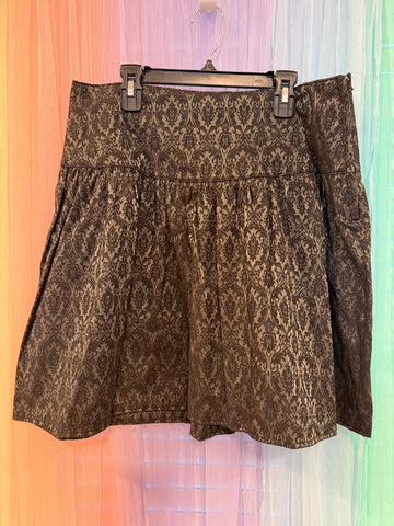 Speechless bronze-toned and black damask-pattern skirt with wide upper panel and gathered silhouette