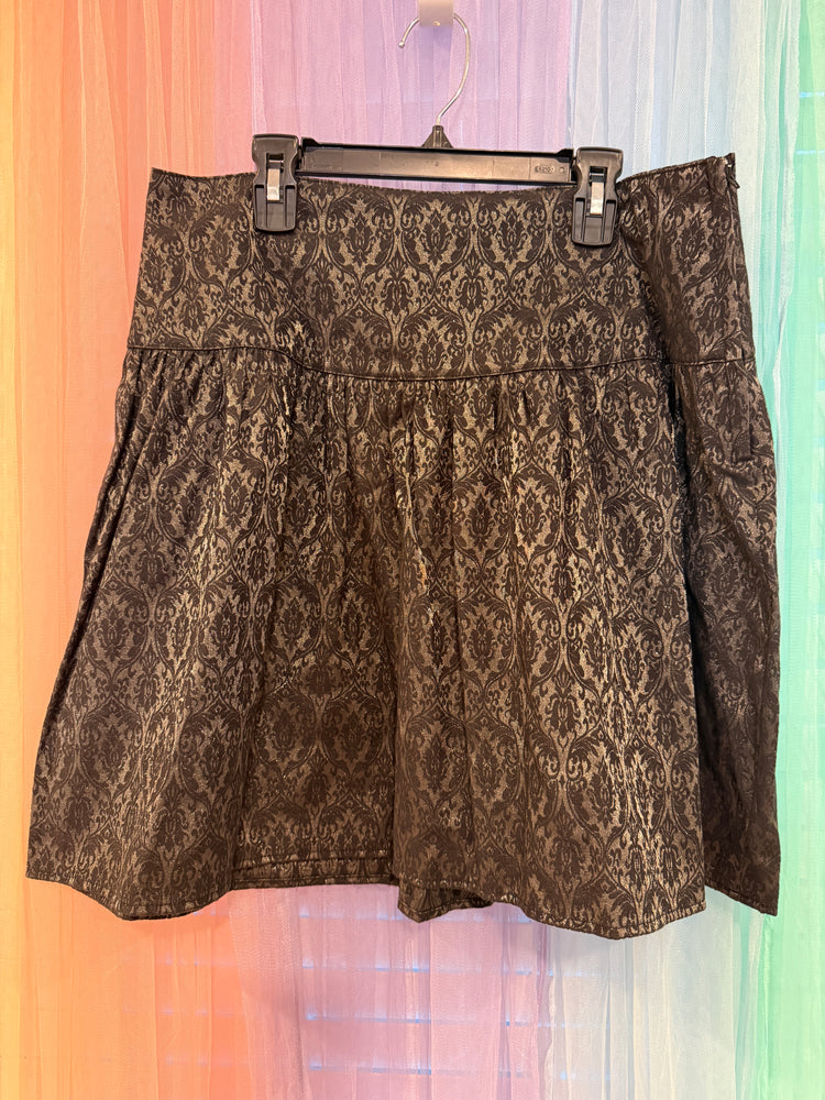Speechless bronze-toned and black damask-pattern skirt with wide upper panel and gathered silhouette