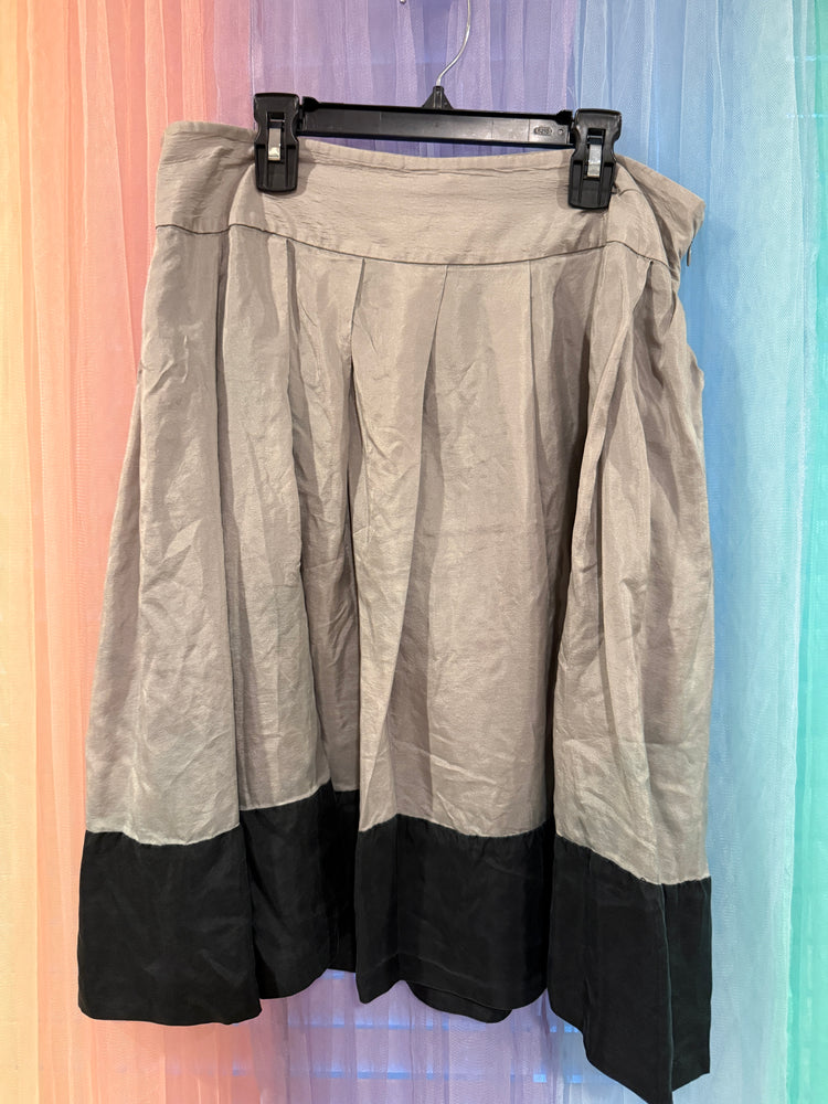 Express Design Studio taupe-gray pleated skirt with a wide black hem band