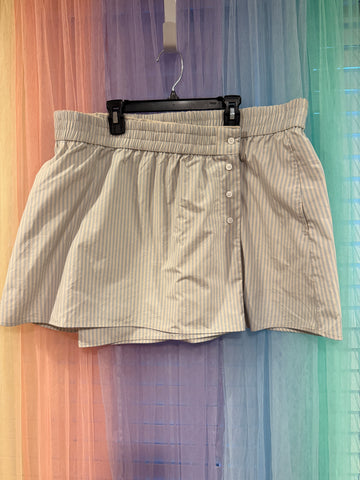 KBB by Kahlana pale striped skort with gathered waistband and front button details