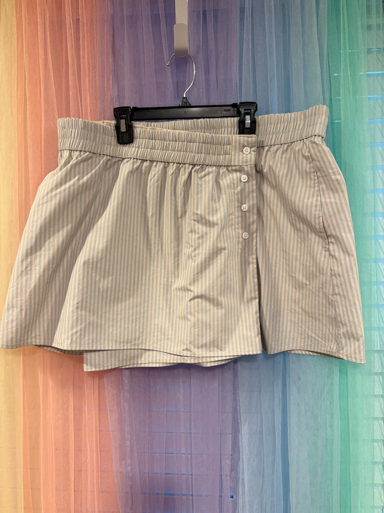 KBB by Kahlana pale striped skort with gathered waistband and front button details