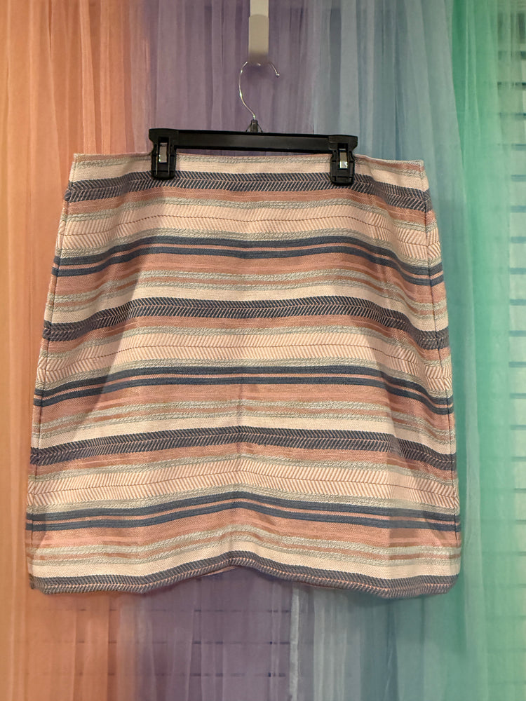 LOFT textured skirt with cream blush blue and dark horizontal stripes
