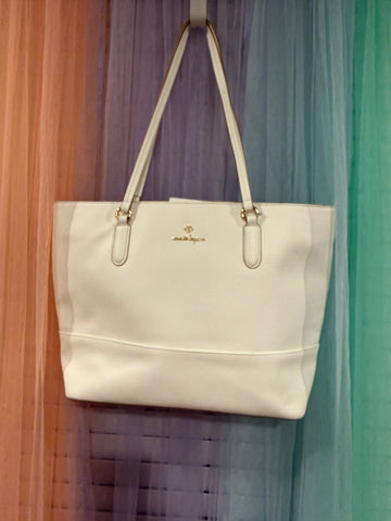 Pre-loved Nanette Lepore ivory tote with double shoulder straps and gold-tone logo