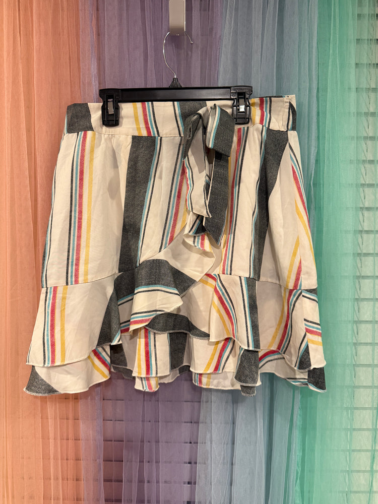 Influence cream and multicolor striped skirt with cascading ruffles and tiered hem