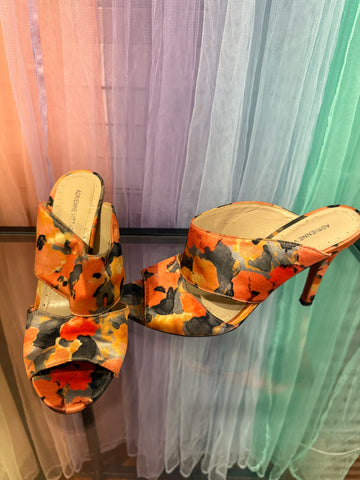 Adrienne Vittadini orange multicolor floral open-toe mule heels