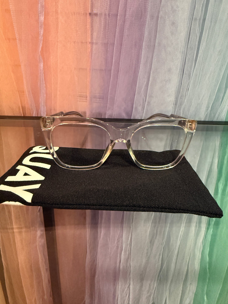 Front view of clear cat-eye prescription eyeglasses