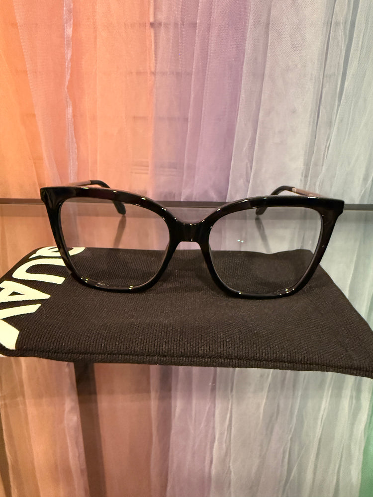 Front view of black cat-eye prescription eyeglasses