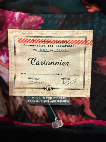 Cartonnier deep teal blazer with oversized multicolored floral print and long sleeves