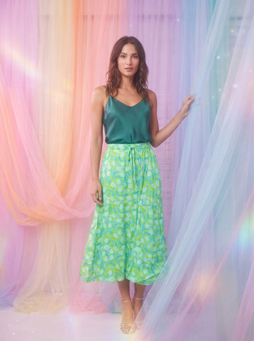 Key West Hand Print Fashions Lime & Aqua Print Long Skirt – Size L – Pre-Loved