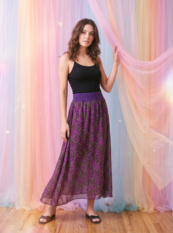 LuLaRoe Purple Feather-Print Long Skirt – Size S – Pre-Loved