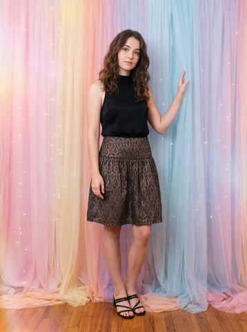 Speechless Bronze & Black Damask-Pattern Skirt – Size L – Pre-Loved