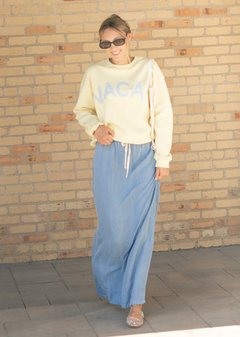 Cleo Medium Wash Chambray Maxi Skirt
