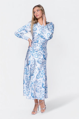 Audrey Dress Long Sleeve (Blue Pattern)