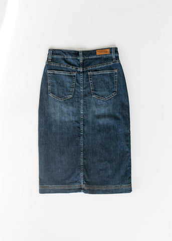 Bryn Dark Wash Denim Midi Skirt