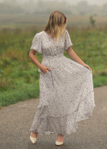 Isabella Blue Floral V Neck Maxi Dress