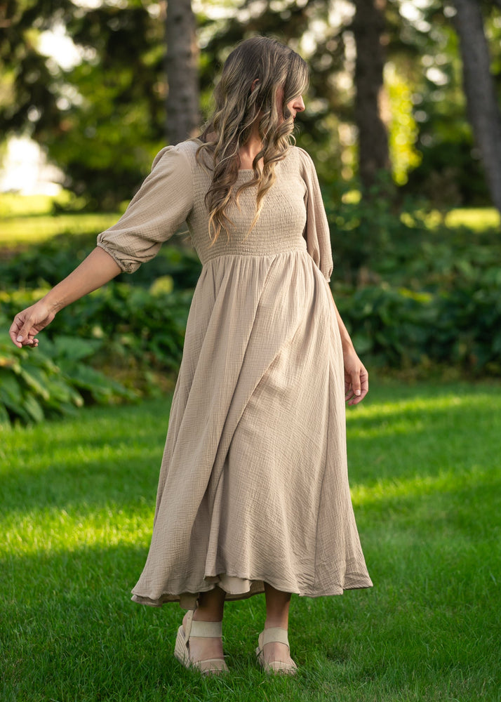 Kayleen Tan Smocked Bodice Gauze Dress - FINAL SALE