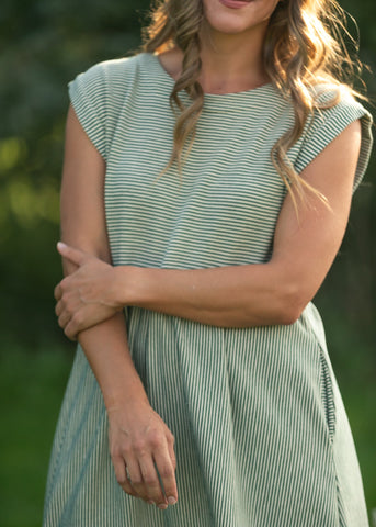 Olivia Green A-line Striped  Midi Dress